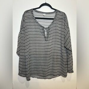 Black and White Patterned Women's Sheer Long Sleeve Top. Whimsigoth.